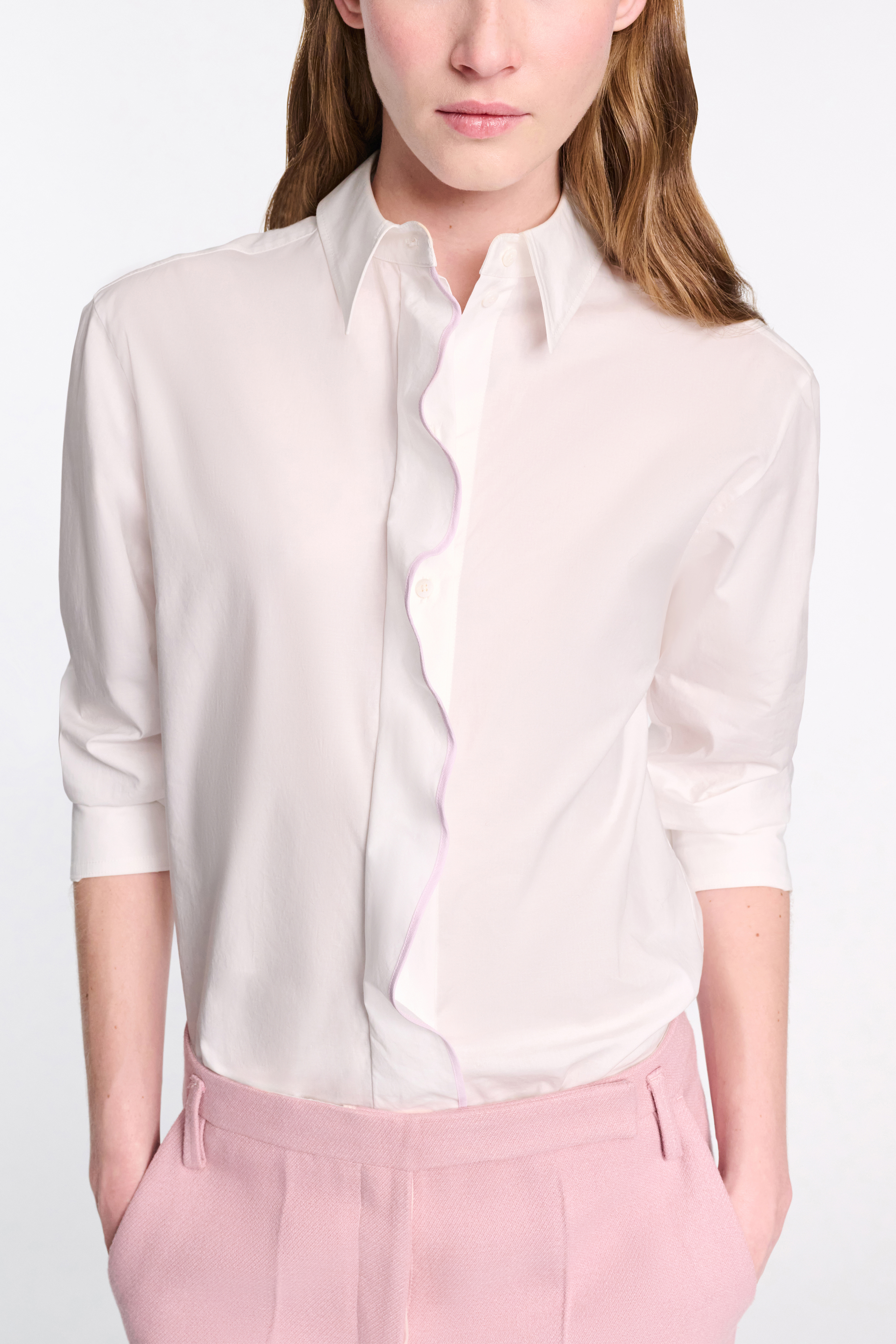 Dorothee Schumacher Cotton poplin shirt with ruffle white lilac